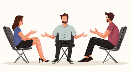 Obraz premium Illustration of three people engaged in a discussion, seated on chairs