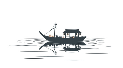 Traditional Asian wooden boat sailing. © Afi