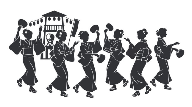 People walking in traditional Japanese clothing.