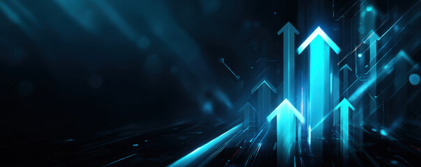 Obraz premium Glowing blue arrow abstract background with dark motion lines and futuristic technology effect