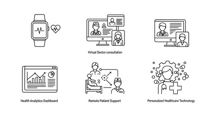 Fototapeta premium Modern Digital Healthcare and Telemedicine Services Line Icons
