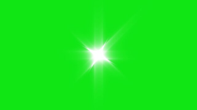 Twinkling white star animation glowing doodle sparkles with magical glitter bursts, seamless blinking lights and cartoon night sky motion graphics on soild green background, 4K