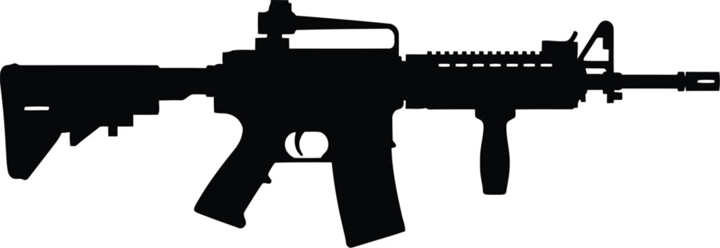 Black silhouette of an automatic assault rifle weapon isolated on a plain view