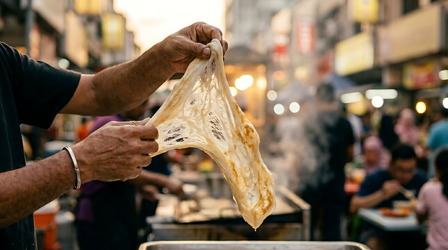 Hyperreal Roti Canai Stretch Malaysia Stall Scene
