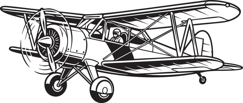 ​Vintage biplane aircraft vector illustration