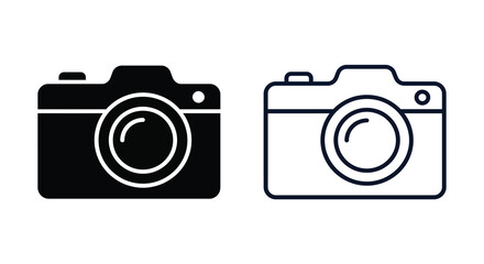 Camera Silhouette Icons Black And White Line Art Style © Reajul