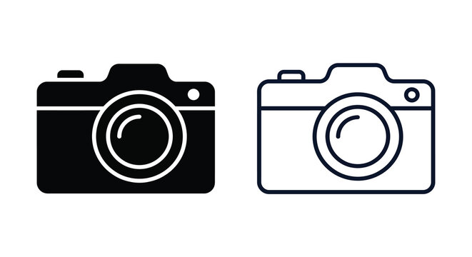 Camera Silhouette Icons Black And White Line Art Style