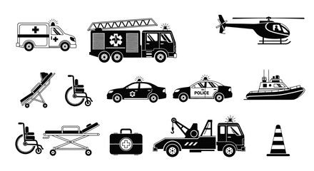 Emergency and Rescue Vehicles with Public Safety Icons Collection © Trimo