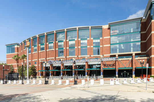 Jacksonville, FL, USA - May 15, 2026: VyStar Veterans Memorial Arena is an entertainment venue in downtown Jacksonville hosting concerts, sports, and family events. 