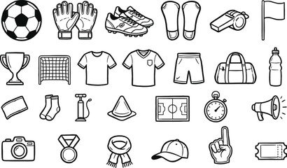 Soccer Equipment and Football Training Line Icon Vector Sports Set © MST SUYARA