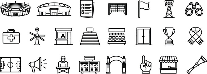 Football Stadium and Soccer Match Line Icon Vector Sports Set © MST SUYARA