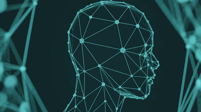 human head wireframe in futuristic style geometric network connectivity technology innovation science digital artificial intelligence neural brain structure mesh nodes edges