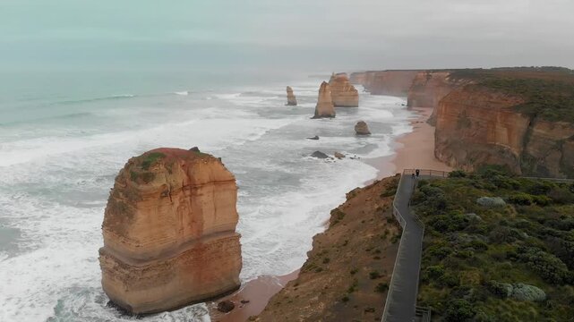 The Twelve Apostles, Port Campbell National Park. Collection of limestone stacks off the shore of Victoria coastline. Slow motion