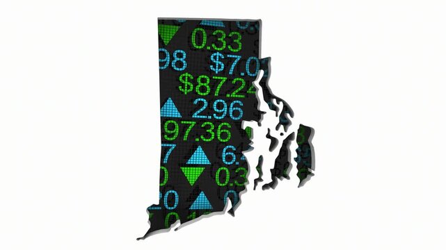 Rhode Island RI State Map Stock Market 401K Investment Pension Financial Outlook 3d Animation