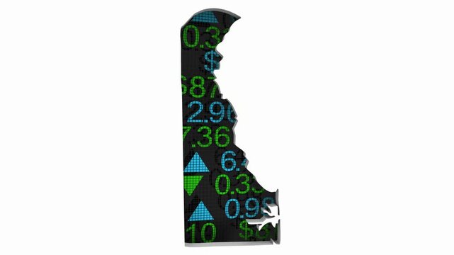 Delaware DE State Map Stock Market 401K Investment Pension Financial Outlook 3d Animation