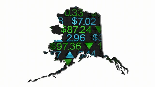 Alaska AK State Map Stock Market 401K Investment Pension Financial Outlook 3d Animation