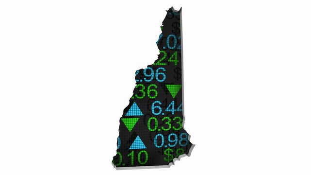 New Hampshire NH State Map Stock Market 401K Investment Pension Financial Outlook 3d Animation