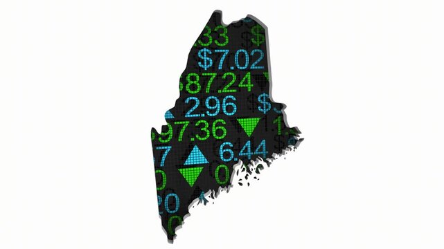 Maine ME State Map Stock Market 401K Investment Pension Financial Outlook 3d Animation