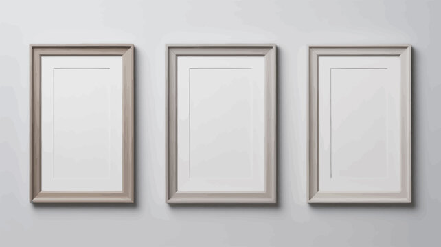 three rectangular frames on gray wall art empty picture neutral background scenic minimalist artwork display gallery home decor interior design wooden