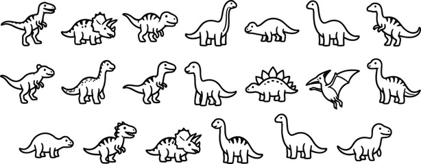 Cute dinosaur line icons set: minimalist dino vector elements bundle © MST SUYARA