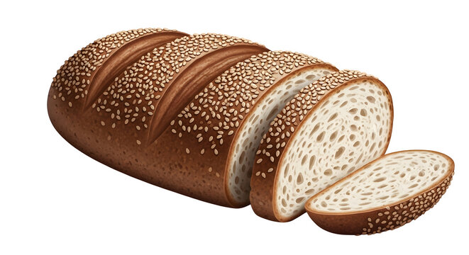 Sesame seed bread loaf with slices cut off