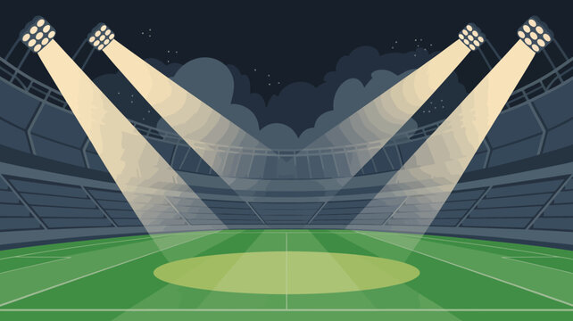 stadium spotlight beams vector illustration night field lights sport arena event game competition outdoor scenic background graphic design iconic venue spectator