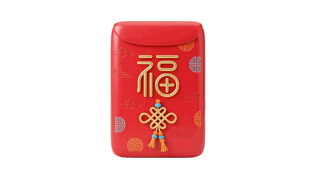 Vector illustration of red envelope with chinese character fu and traditional knot on a transparent background