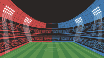 football stadium vector illustration soccer field arena graphic design sport competition event fan spectator celebration match game team goal lighting seating © Raian