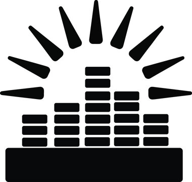 Minimal Sound Level Bars Sun Rays Logo Vector Black White Icon