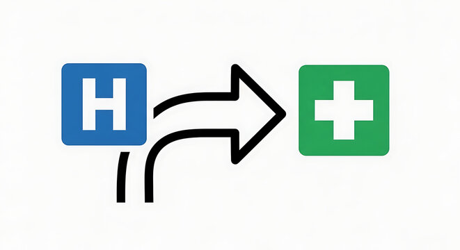 Healthcare continuum graphic a clear visual path showing the referral process or patient transition from hospital services to ongoing first aid and medical support