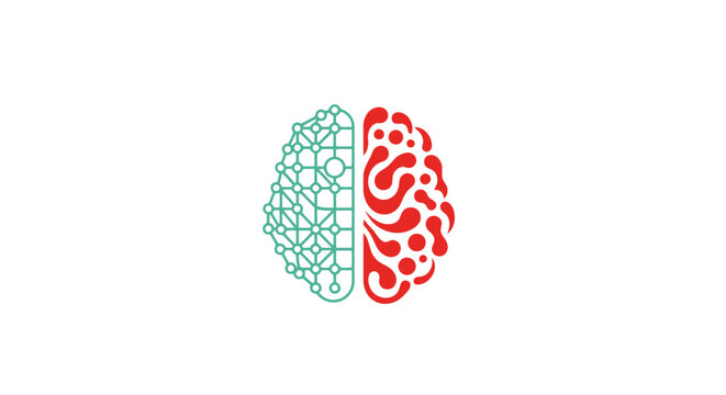 Human brain illustration showing logic and creativity hemispheres
