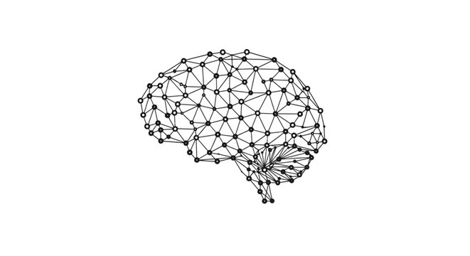 Human brain network illustration with connected nodes and lines