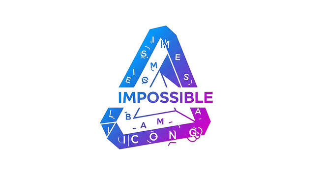 Striking impossible triangle graphic featuring a colorful gradient, emphasizing the word 'IMPOSSIBLE' as a conceptual challenge and an iconic, mind-bending visual illusion