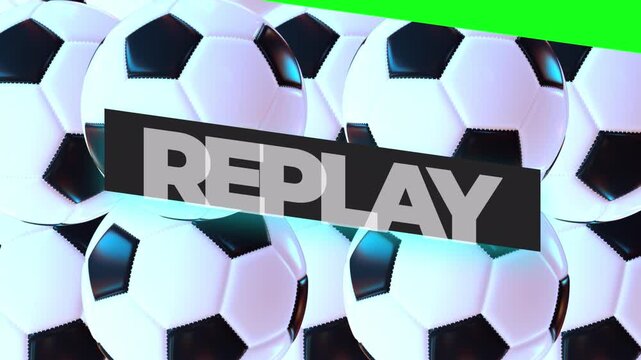 Dynamic soccer football transition with replay branding, designed for seamless keying in professional sports video production and post-processing.  Ideal for highlight reels, score updates, and sport 