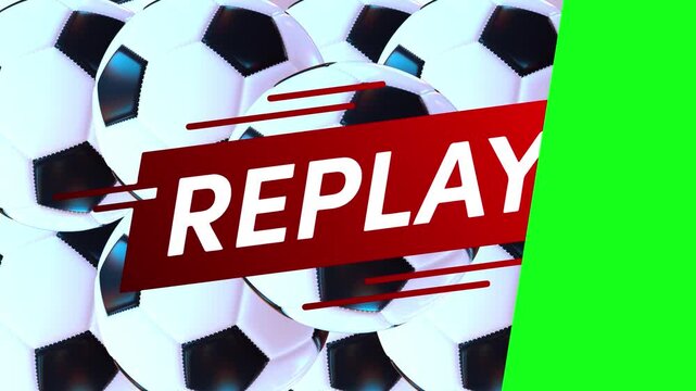 Dynamic soccer football transition with replay branding, designed for seamless keying in professional sports video production and post-processing.  Ideal for highlight reels, score updates, and sport 