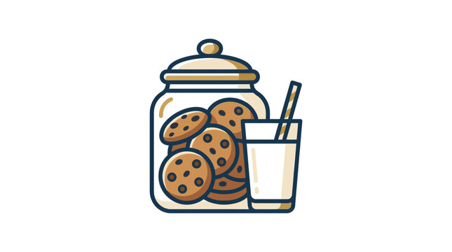 Cookie Jar Full of Chocolate Chip Cookies with a Glass of Milk