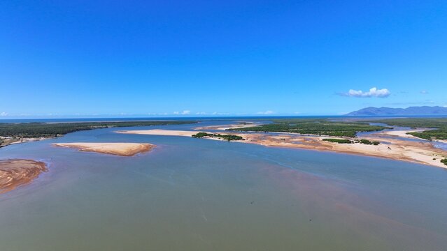 Spectacular aerial photo of Burdekin River near Ayr Queensland Australia