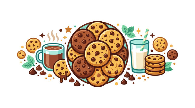Delicious Chocolate Chip Cookies and Hot Cocoa with Milk, Sweet Treats
