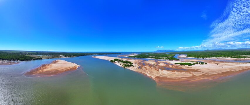 Spectacular aerial panorama of Burdekin River near Ayr Queensland Australia