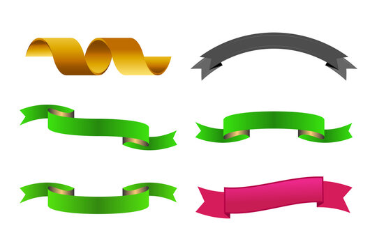 A collection of various colorful ribbon banners and decorative scrolls for labels, badges, and graphic design elements.