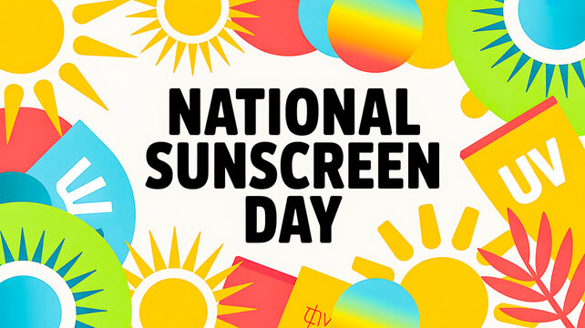 National sunscreen day colorful celebratory banner with sun and uv icons