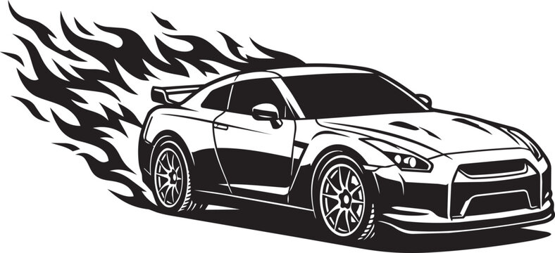 High Performance Sports Car Vector Art with Backfire Racing Flames