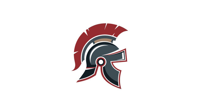 Spartan Warrior Helmet Emblem, Ancient Greek Military Symbol, Red and Grey