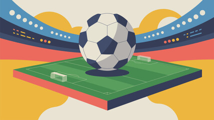 Obraz premium Vibrant illustration of a soccer ball on a green field with colorful background