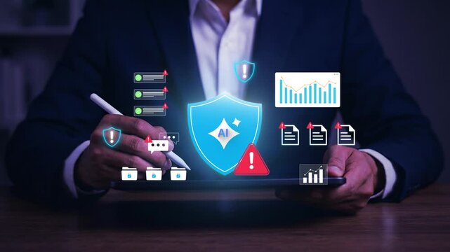 AI compliance and risk management interface with enterprise professional monitoring artificial intelligence security governance analytics and cybersecurity protection systems&nbsp;