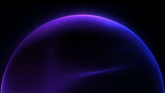 Digital Earth globe rotating cyberspace. 3D global technology hologram dot particle background. Illustration graphic 3d planet. Digital planet horizon background. Abstract glowing purple sphere 