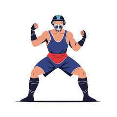 Obraz premium Wrestler in Fighting Stance with Mask and Helmet