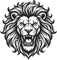 Fototapeta premium Black and White Roaring Lion Head Vector Illustration Mascot Logo