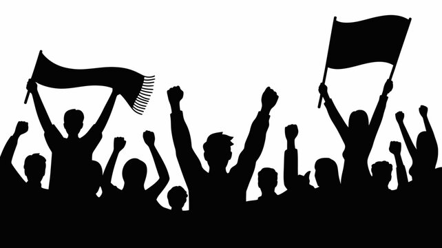 crowd silhouette on white background people flag cheering event celebration black group audience festive excitement unity togetherness cheerful energy activity gathering
