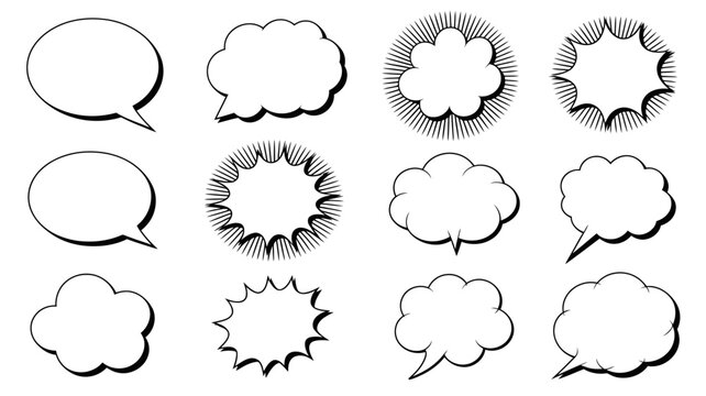 speech bubbles in black and white line art dialogue clouds comic vector illustration communication expression graphic design conversation text box bubble